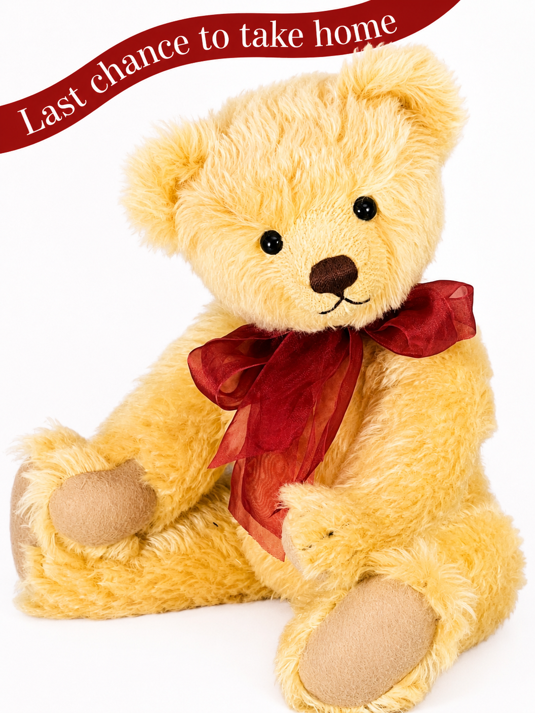 Teddy Jaris aus hellgoldfarbenem Mohair mit roter Schleife, 38 cm großer voll beweglicher limitierter Sammlerbär von Clemens Bears